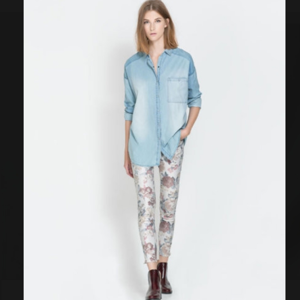 Zara Trafaluc Women Floral Ankle Jeans